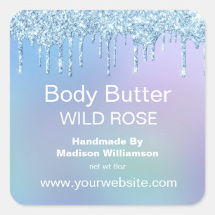 Body Butter Blue Dripping Glitter Personalized Square Sticker