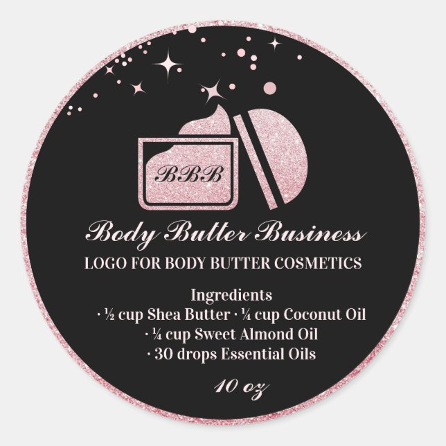 Body Butter Bottle Cosmetic Sparkle pink Classic Round Sticker (Front)