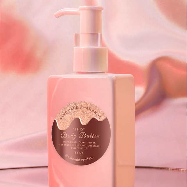 Body Butter Drips Product Packaging Rose Brown Classic Round Sticker (Body Butter Drips Product Packaging Rose Brown Classic Round Sticker)