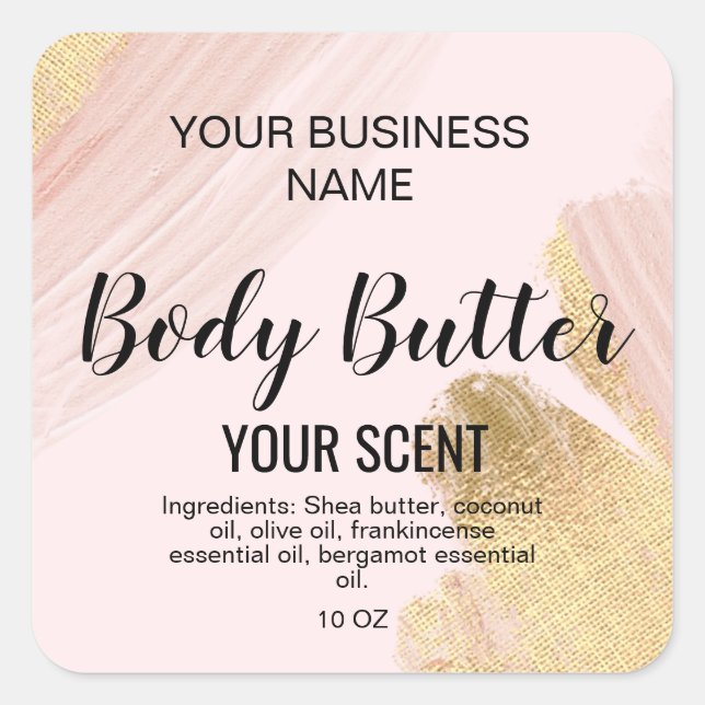 body butter gold blush pink classic  square sticke square sticker (Front)