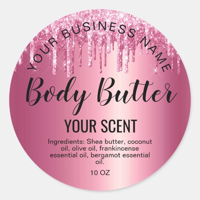 body butter gold  pink glitter classic round sticker (Front)