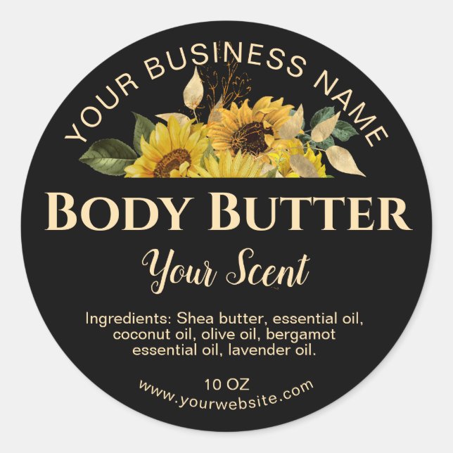 body butter gold vintage sunflower product label (Front)