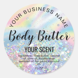 body butter  holograph foil add your logo classic round sticker
