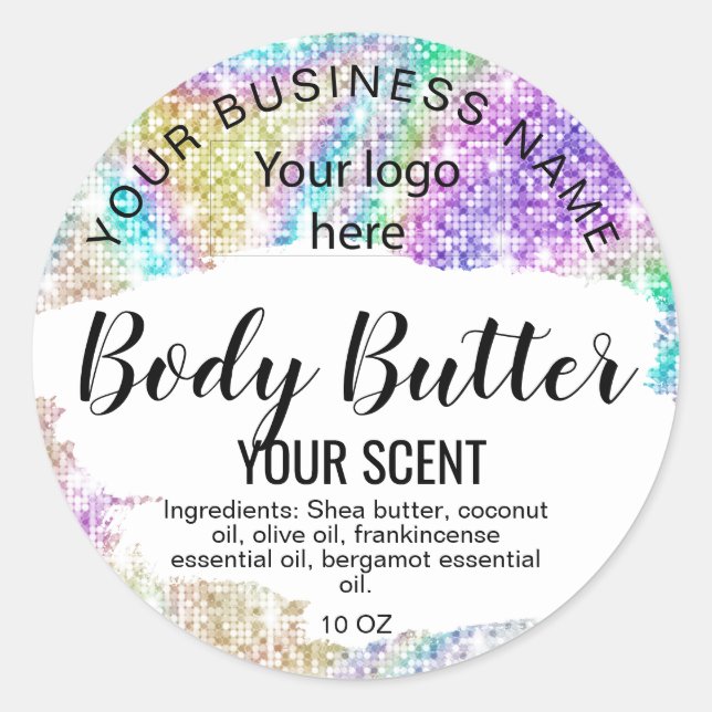 body butter HOLOGRAPHIC add your logo Classic Roun Classic Round Sticker (Front)