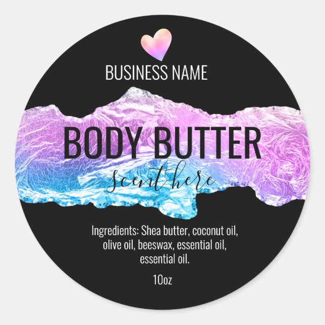 body butter iridescent holograph product label (Front)