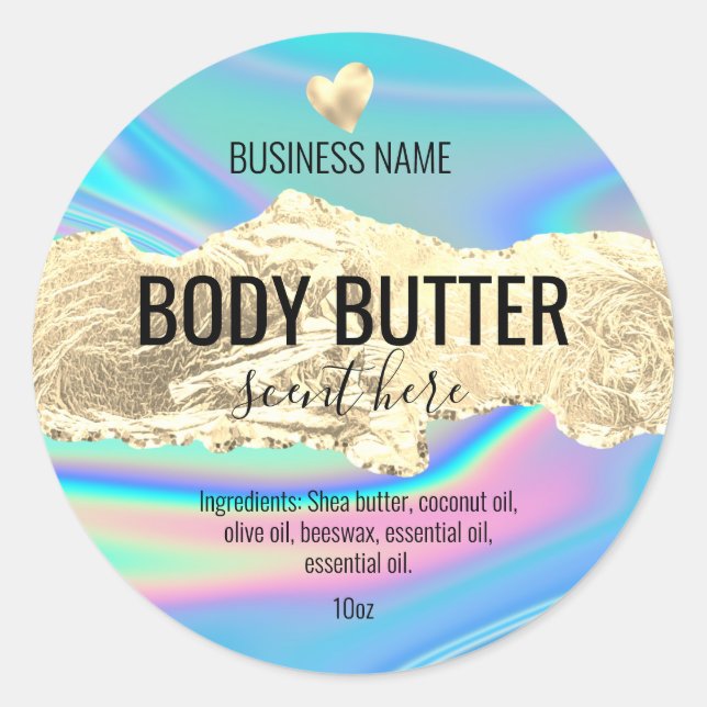 body butter iridescent holograph product label (Front)