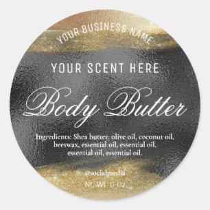Body Butter Labels Black With Gold Ink
