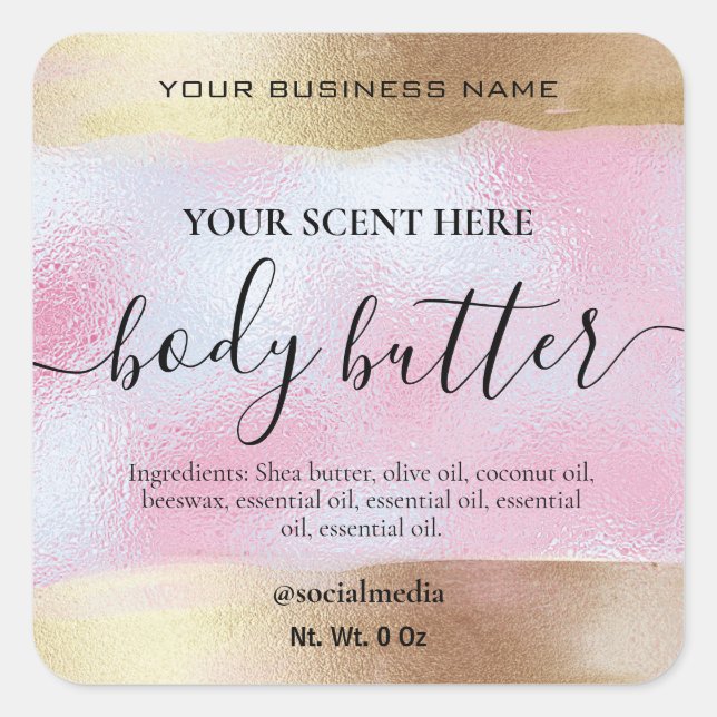 Body Butter Labels In Gold And Holographic Pink (Front)