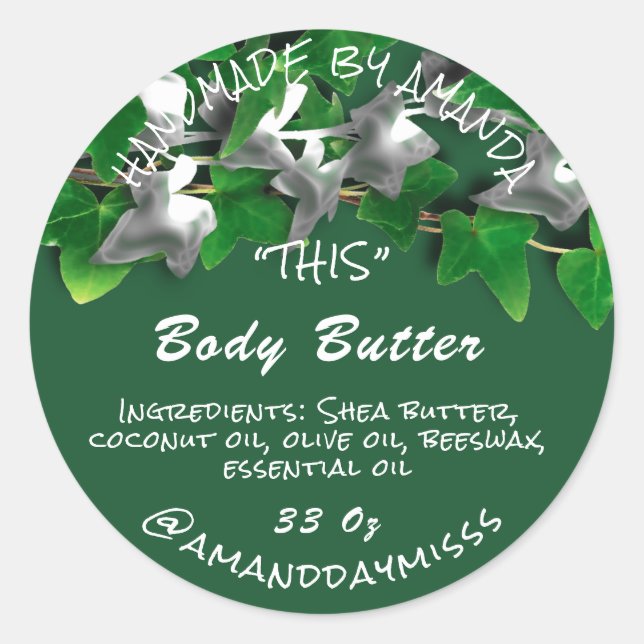 Body Butter Product Packaging Green Woodland Classic Round Sticker (Front)