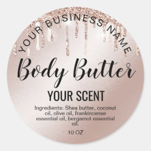 body butter  rose gold drips foil add your logo classic round sticker