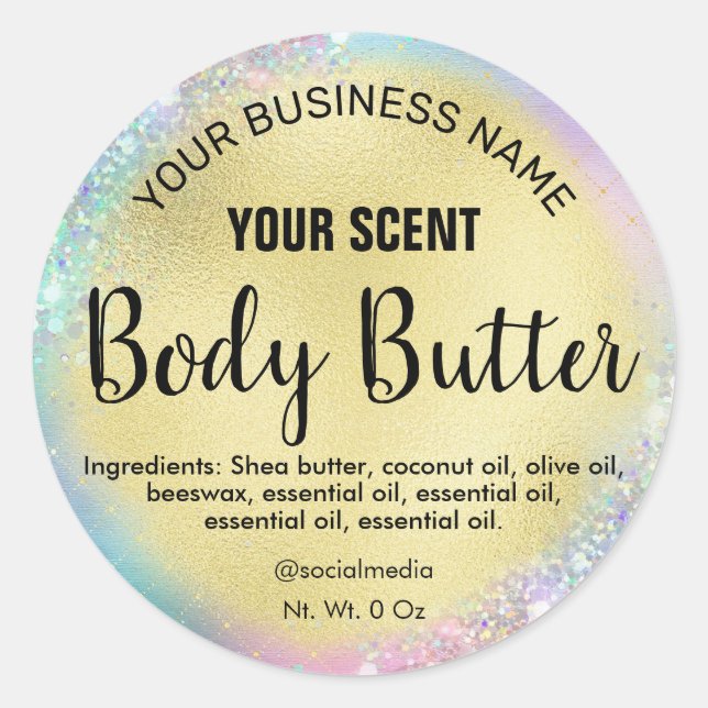 Body Butter Unicorn Faux Gold Foil Labels (Front)