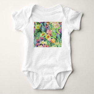 Body Cactus en floraison, motif aquarelle transparent.