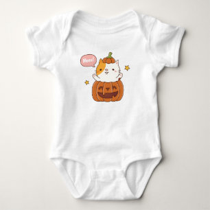 Body Chat mignon dans une citrouille sculptée Halloween