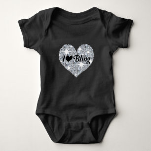 Body Cœur en faux diamant noir design 'J'aime le Bling'
