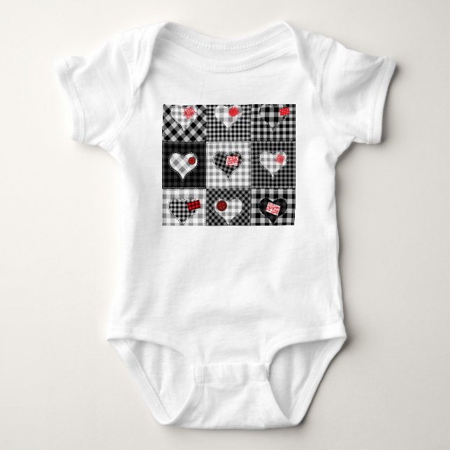 Body Coeurs Noir Blanc Patchwork Sans Couleur. (Devant)