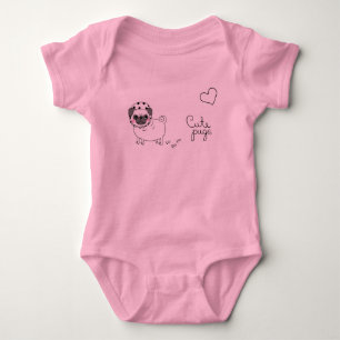 Body combinaison rose mignonne de bébé avec le carlin