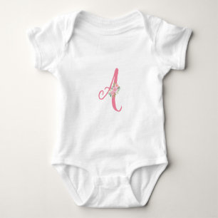 Body Costume de corps bébé rose lettre A et monogramme