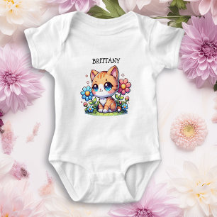 Body Cute Orange Kitty Chat en Fleurs Personnalisé