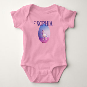 Body Cute Unicorne Blanche Avec Rose & Bleu Mane