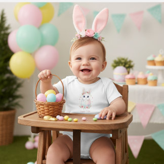 Body Cute Watercolor Baby Bunny & Pastel Easter Egg