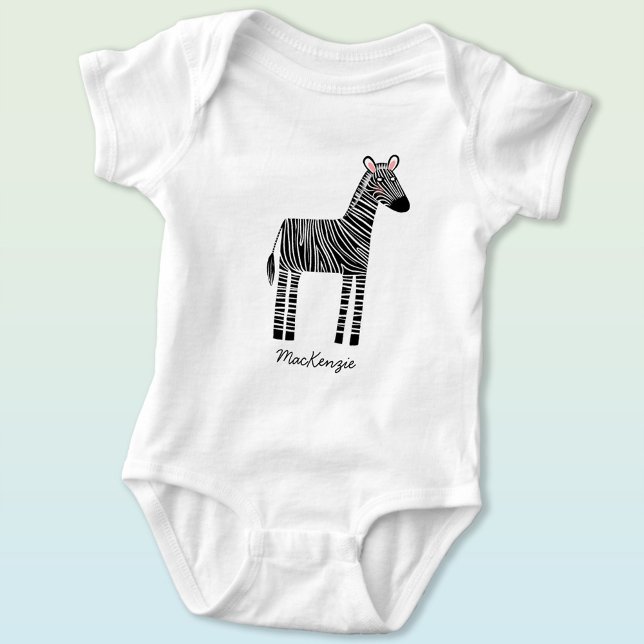 Body Cute Zebra Custom Name Personalized (Fun personalized custom name zebra safari zoo animal baby bodysuit for a little boy or girl.)