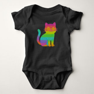 Body de bebé negro 100 % algodón – Gatito arcoíris
