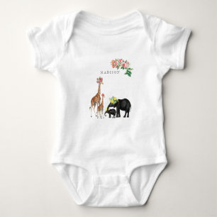 Body Eléphant mignon & Giraffe Floral Personnalisé Nom