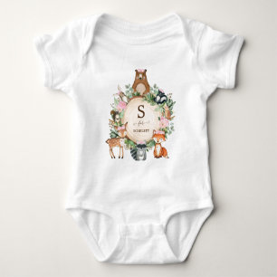 Body Fille Rose Floral Bois Animaux Personnalisés Monog