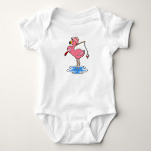 Body Flamant rose à la pêche avec une canne à pêche