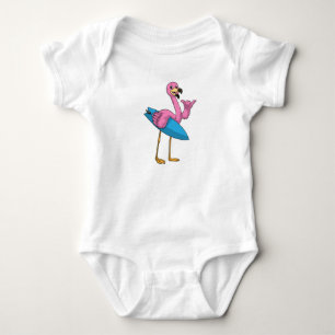 Body Flamant rose comme Surfer avec Surfboard