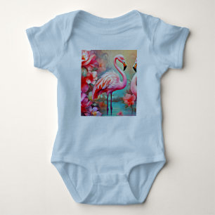 Body Flamants roses roses dans un lac avec fleurs-20231