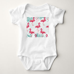 Body Flamingo tropical et feuille, motif d'été.