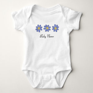 Body Fleurs bleues douces avec le nom fait sur commande