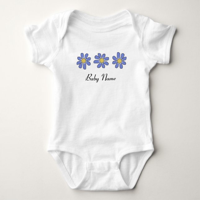 Body Fleurs bleues douces avec le nom fait sur commande (Devant)