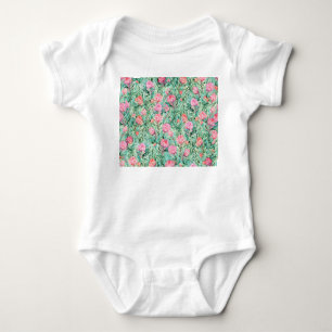 Body Fleurs roses, vert sauge, sans soudure.