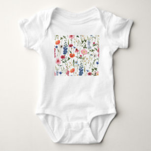 Body Fleurs sauvages d'été, aquarelle motif sans coutur