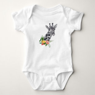 Body Girafe à l'aquarelle avec bouquet tropical