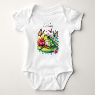 Body Grenouille mignonne sur Lily Pad avec Fleurs et Pa