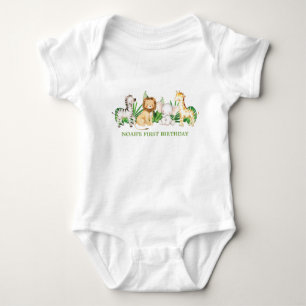Body Jardin vert Jungle Animaux 1er Anniversaire Fête 