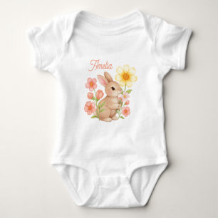 Body Joli lapin aquarelle personnalisé bébé floral