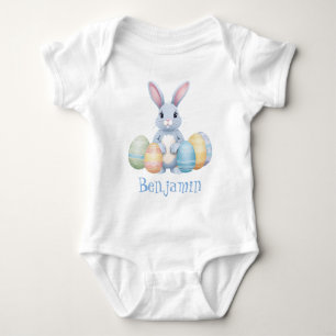 Body Joli lapin gris avec des œufs de Pâques nom blanc