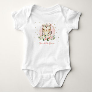 Body Jolie chouette bébé fille aquarelle rose rose pâle