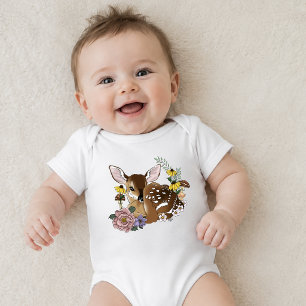 Body Jolies Fleurs Sauvages Faon Bleu Bébé Cerf Forêt
