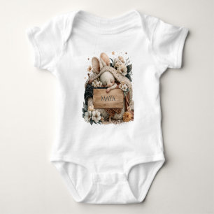 Body Lapin bébé endormi avec couverture tricotée et nom