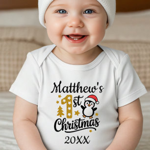 Body Le premier Noël de bébé Pingouin avec nom personna