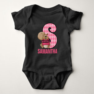 Body LETTRE ENFANTS S MONogramme Jacquard rose Écureuil