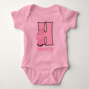 Body Lettre H Hippo rayé rose rayé