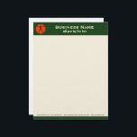 Body Madness Coach or Personal Trainer Letterhead<br><div class="desc">© Sunny Mars Designs - Body Madness Green Vitruvian Muscle Man Silhouette Fitness Instructor 8.5" x 11" Letterhead - Cool custom office stationery letterhead with a green silhouette of a male in the Vitruvian position against a burnt orange, jagged-edged circular background. Perfect promotional material for bodybuilders or bodybuilding concepts, personal...</div>
