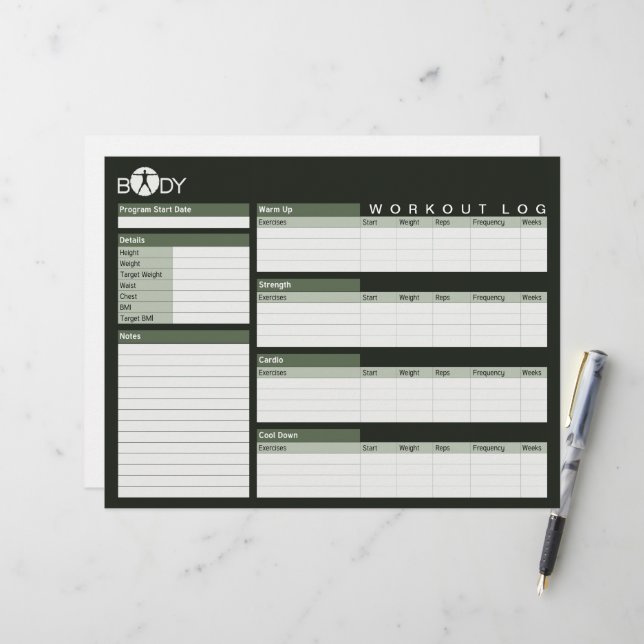 Body Madness Fitness Personal Workout Log Sheets (Front/Back In Situ)