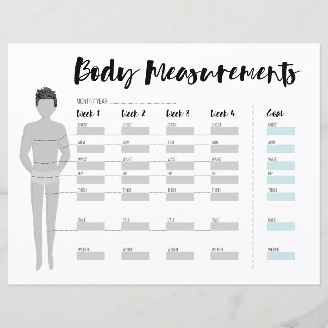 Body Measurements Tracker for Men, 4 Weeks Goal (Front)